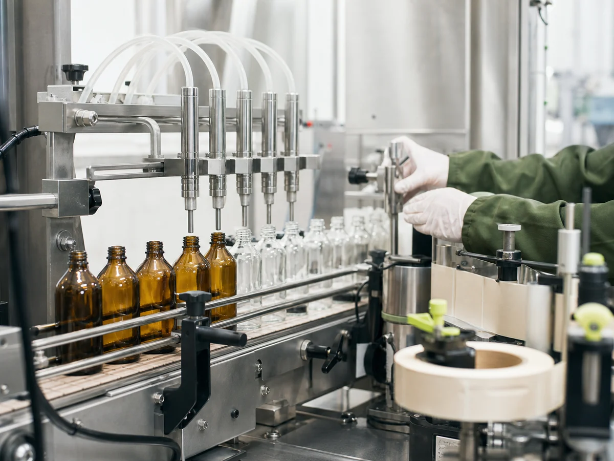 Filling nozzles and labelling equipment running on a contract packing line